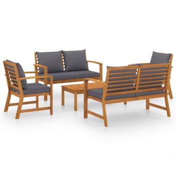 5-tlg. Garten-Lounge-Set mit Auflagen Massivholz Akazie