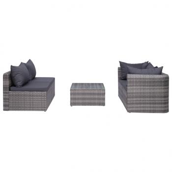 7-tlg. Garten-Lounge-Set mit Kissen Poly Rattan Grau