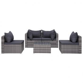 7-tlg. Garten-Lounge-Set mit Kissen Poly Rattan Grau