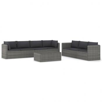 8-tlg. Garten-Lounge-Set mit Kissen Poly Rattan Grau