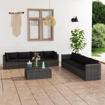 ARDEBO.de - 9-tlg. Garten-Lounge-Set mit Kissen Poly Rattan Grau