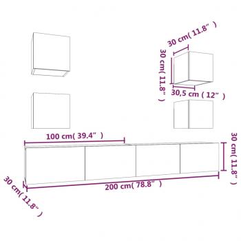 6-tlg. TV-Schrank-Set Räuchereiche Holzwerkstoff