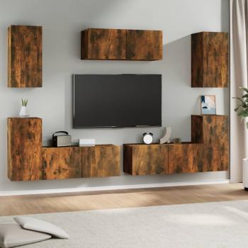 ARDEBO.de - 7-tlg. TV-Schrank-Set Räuchereiche Holzwerkstoff