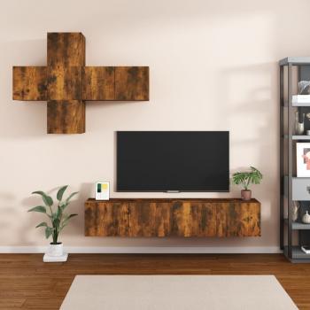 ARDEBO.de - 7-tlg. TV-Schrank-Set Räuchereiche Holzwerkstoff