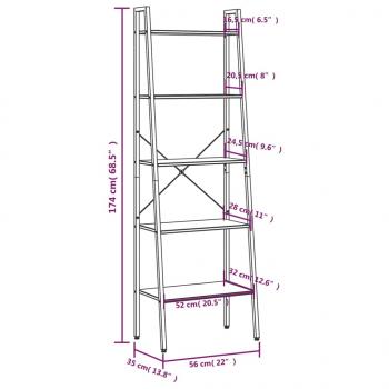 Standregal mit 5 Böden Dunkelbraun und Schwarz 56x35x174 cm