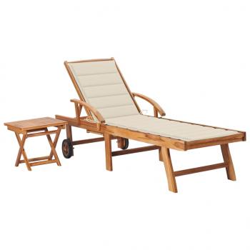 ARDEBO.de - Sonnenliege mit Tisch und Auflage Massivholz Teak