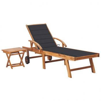 ARDEBO.de - Sonnenliege mit Tisch und Auflage Massivholz Teak