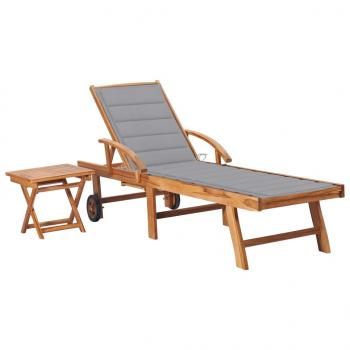 ARDEBO.de - Sonnenliege mit Tisch und Auflage Massivholz Teak