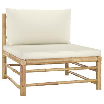 ARDEBO.de - Garten-Mittelsofa mit Kissen Cremeweiß Bambus