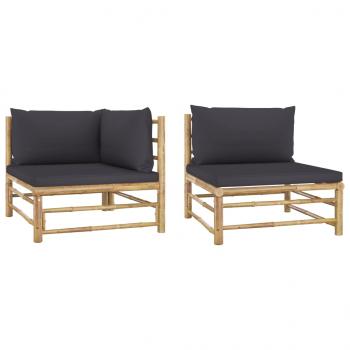 ARDEBO.de - 2-tlg. Garten-Lounge-Set mit Kissen Dunkelgrau Bambus