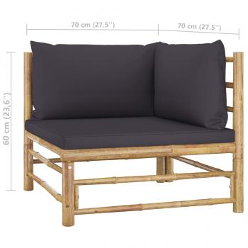 2-tlg. Garten-Lounge-Set mit Kissen Dunkelgrau Bambus