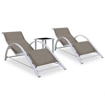 ARDEBO.de - Sonnenliegen 2 Stk. mit Tisch Aluminium Taupe