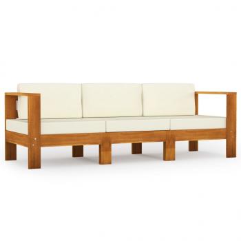 3-Sitzer-Gartensofa mit Cremeweißen Auflagen Massivholz Akazie