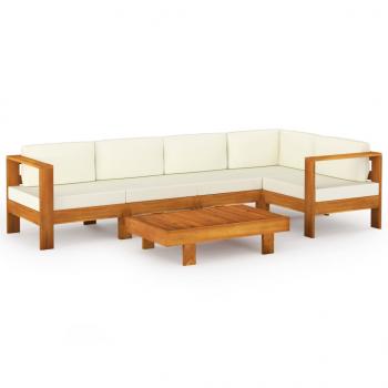 6-tlg. Garten-Lounge-Set mit Creme Auflagen Massivholz Akazie