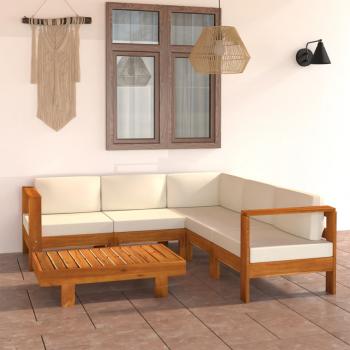 ARDEBO.de - 6-tlg. Garten-Lounge-Set mit Creme Auflagen Massivholz Akazie