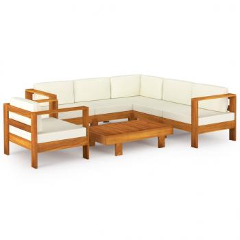 7-tlg. Garten-Lounge-Set mit Creme Auflagen Massivholz Akazie