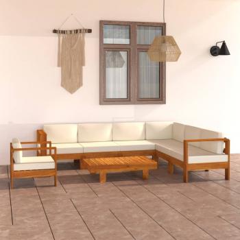 ARDEBO.de - 8-tlg. Garten-Lounge-Set mit Creme Auflagen Massivholz Akazie