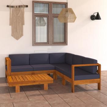 ARDEBO.de - 6-tlg. Garten-Lounge-Set mit Dunkelgrauen Auflagen Akazienholz