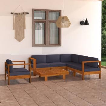 ARDEBO.de - 7-tlg. Garten-Lounge-Set mit Dunkelgrauen Auflagen Akazienholz