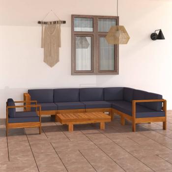 ARDEBO.de - 8-tlg. Garten-Lounge-Set mit Dunkelgrauen Auflagen Akazienholz