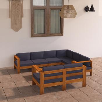 ARDEBO.de - 8-tlg. Garten-Lounge-Set mit Dunkelgrauen Auflagen Akazienholz