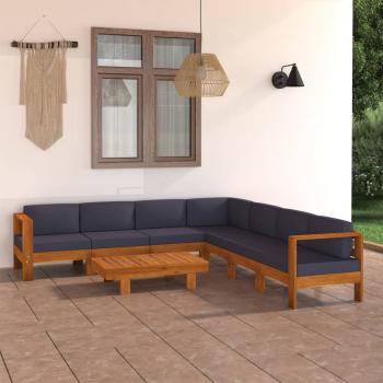 ARDEBO.de - 8-tlg. Garten-Lounge-Set mit Dunkelgrauen Auflagen Akazienholz