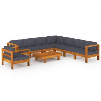 9-tlg. Garten-Lounge-Set mit Dunkelgrauen Auflagen Akazienholz