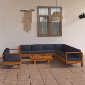 ARDEBO.de - 9-tlg. Garten-Lounge-Set mit Dunkelgrauen Auflagen Akazienholz