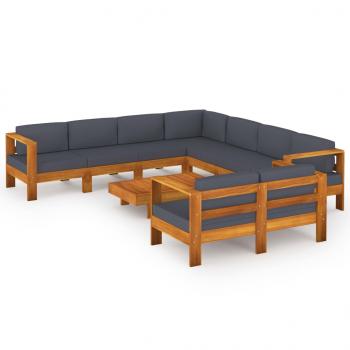 9-tlg. Garten-Lounge-Set mit Dunkelgrauen Auflagen Akazienholz