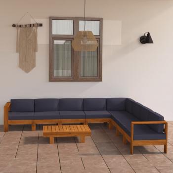 ARDEBO.de - 9-tlg. Garten-Lounge-Set mit Dunkelgrauen Auflagen Akazienholz