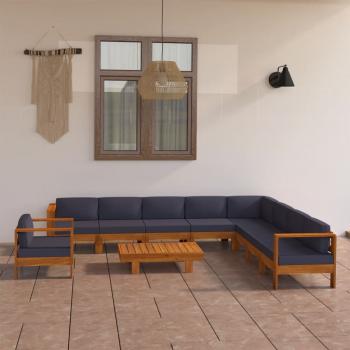 ARDEBO.de - 10-tlg. Garten-Lounge-Set mit Dunkelgrauen Auflagen Akazienholz