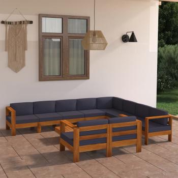 ARDEBO.de - 10-tlg. Garten-Lounge-Set mit Dunkelgrauen Auflagen Akazienholz