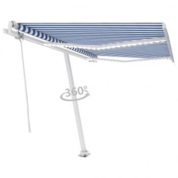 Automatische Markise mit LED Windsensor 350x250 cm Blau Weiß