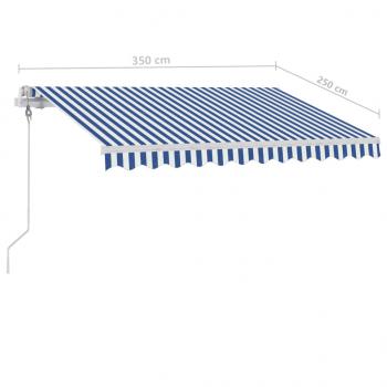 Automatische Markise mit LED Windsensor 350x250 cm Blau Weiß