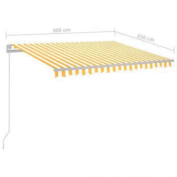 Markise Manuell Einziehbar mit LED 3x2,5 m Gelb und Weiß