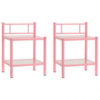 Nachttische 2 Stk. Rosa Transparent Metall und Glas