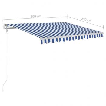 Markise Manuell Einziehbar mit Pfosten 3x2,5 m Blau & Weiß