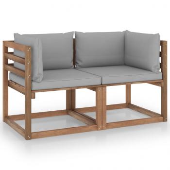 ARDEBO.de - Garten-Palettensofa 2-Sitzer mit Kissen in Grau Kiefernholz