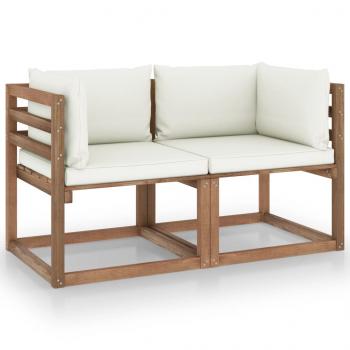 ARDEBO.de - Garten-Palettensofa 2-Sitzer mit Kissen in Creme Kiefernholz