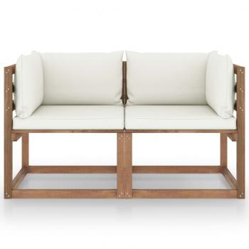 Garten-Palettensofa 2-Sitzer mit Kissen in Creme Kiefernholz