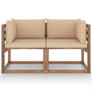 Garten-Palettensofa 2-Sitzer mit Kissen in Beige Kiefernholz