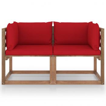 Garten-Palettensofa 2-Sitzer mit Kissen in Rot Kiefernholz