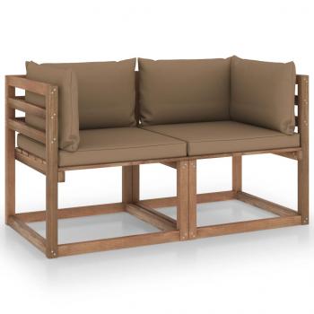 ARDEBO.de - Garten-Palettensofa 2-Sitzer mit Kissen in Taupe Kiefernholz