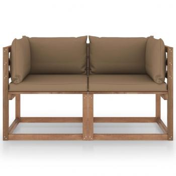 Garten-Palettensofa 2-Sitzer mit Kissen in Taupe Kiefernholz