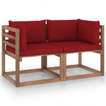 ARDEBO.de - Garten-Palettensofa 2-Sitzer mit Kissen in Weinrot Kiefernholz