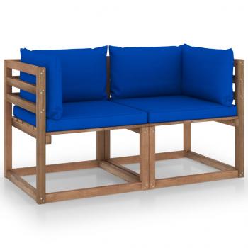 ARDEBO.de - Garten-Palettensofa 2-Sitzer mit Kissen in Blau Kiefernholz