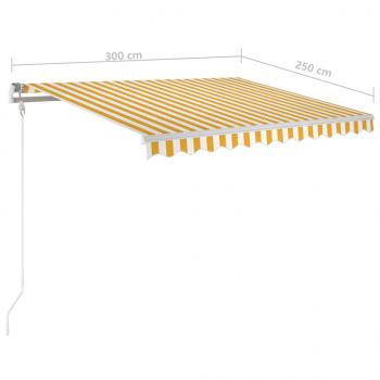 Markise Manuell Einziehbar mit LED 300x250 cm Gelb und Weiß