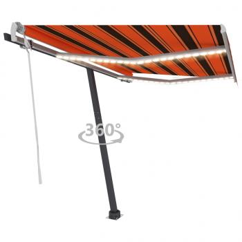 ARDEBO.de - Markise Manuell Einziehbar mit LED 300x250 cm Orange und Braun