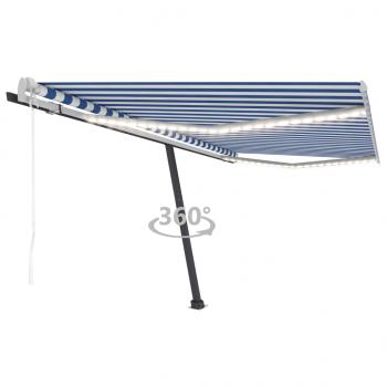 ARDEBO.de - Automatische Markise mit LED Windsensor 400x300 cm Blau Weiß