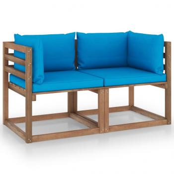 ARDEBO.de - Garten-Palettensofa 2-Sitzer mit Kissen in Hellblau Kiefernholz